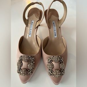 Manolo Blahnik Hangisi Crystal Buckle Slingback Pump